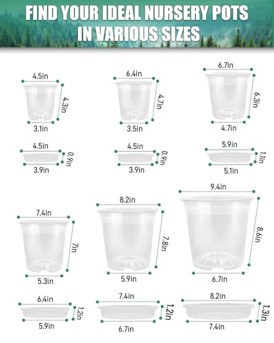 6 Pack Nursery Pots with Drainage, Multiple Sizes for Plants - size: 6 Pack - 9.5/8/7.5/6.7/5/4.5 Inch