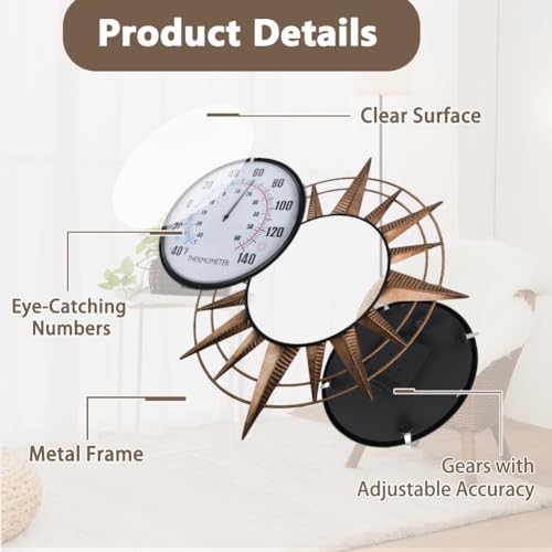 14'' Sun Outdoor Thermometer, No Need Battery - color: Sunburst