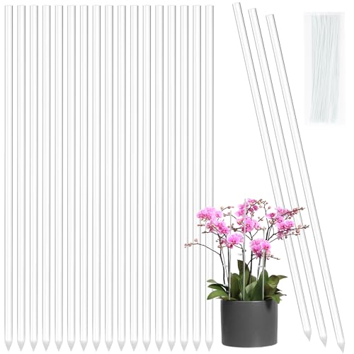 Plant Stakes Acrylic Clear Sticks 20 Pcs with Twist Ties