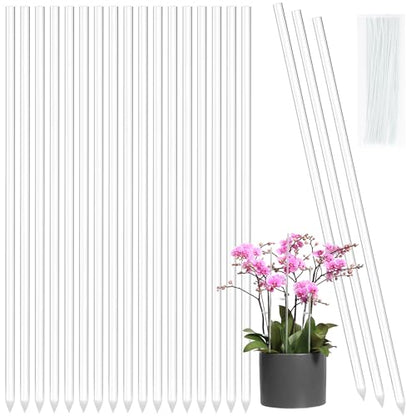 Plant Stakes Acrylic Clear Sticks 20 Pcs with Twist Ties