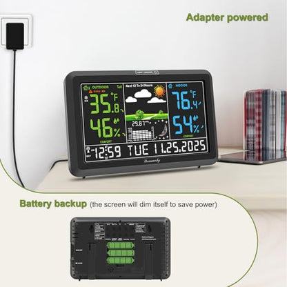 DreamSky Weather Station Indoor Outdoor Thermometer Wireless, Atomic Clock - color: Black with 3 sensor