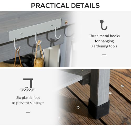 Outsunny Potting Bench Table with Removable Sink, Faucet, Gray