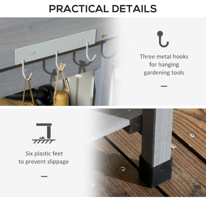 Outsunny Potting Bench Table with Removable Sink, Faucet, Gray