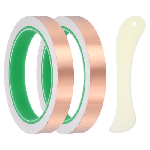 PATIKIL Copper Foil Tape, (0.59 Inch x 33FT) (2Set), Double Conductive Adhesive Tape with Correction Tool, Suit for - Guitar EMI/RFI Shielding/Electrical Repairs - size: 0.59 Inch x 33FT