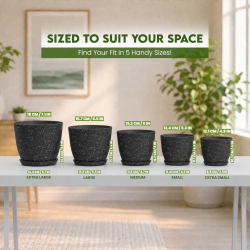 Plant Pots Indoor with Drainage 5 Pack Multi-Size Planters Set Spotty Black - color: Speckled Black, size: Pack of 5