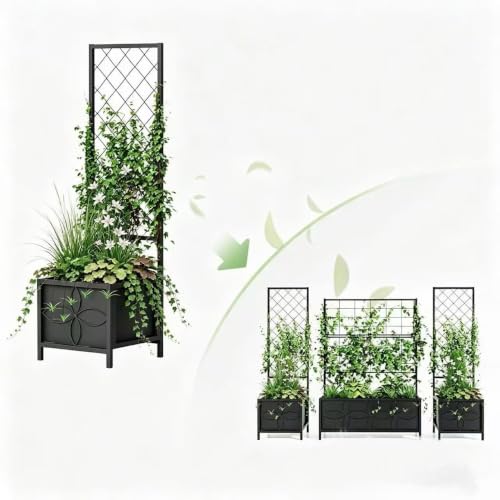 Zhongma 15.75 x 15.75 x 55 in Raised Garden Bed with Trellis,Heavy Duty Plant Box for Climbing Plants with Drainage Hole, Metal Lattice Planter Gardon Box with Inner Fabric Liners. - size: 15.75 x 15.75 x 55 in