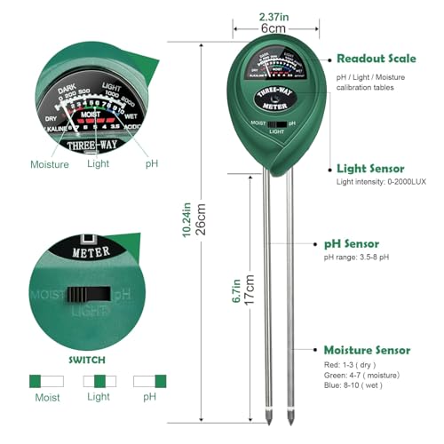 Soil Moisture Meter PH Tester: 3-in-1 Soil Test Kit Plant Water Meter - color: Green-1PC