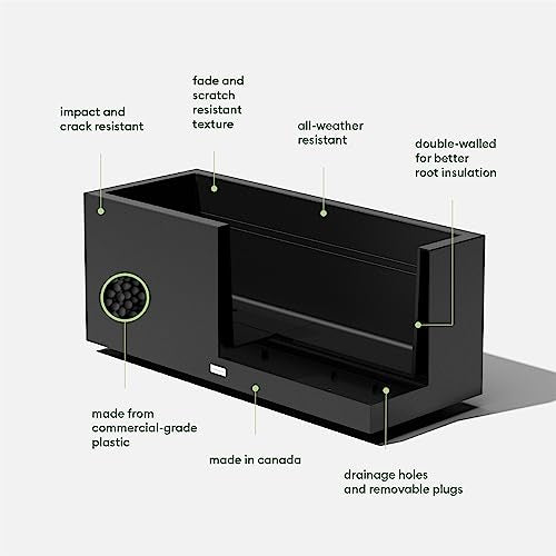 Veradek Block Series Long Box Planter - Rectangular Outdoor Planter - color: Black, size: Large - 2 Pack