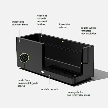 Veradek Block Series Long Box Planter - Rectangular Outdoor Planter - color: Black, size: Large - 2 Pack