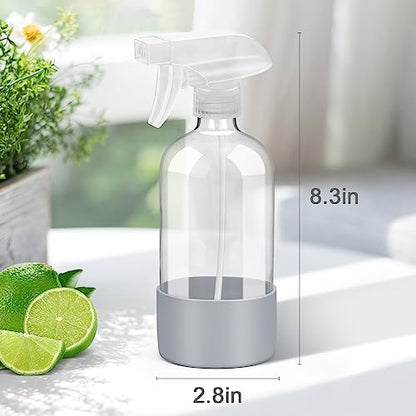 Glass Spray Bottles for Cleaning - 16 oz Spray Bottles with Silicone Sleeve - color: Grey