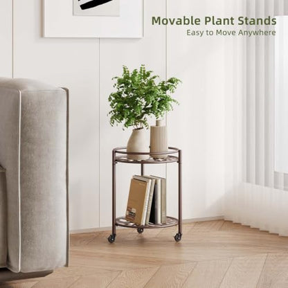 Rolling Plant Stand, 2 Tier Plant Caddy with Wheels 1 Pack Coffee - color: 1 pack coffee