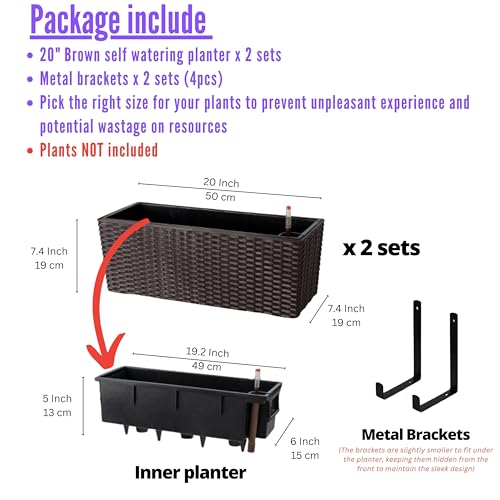 LaLaGreen Wall Planters Outdoor (20in, 2 Pack) Hanging Window Flower Boxes - color: Brown X 2