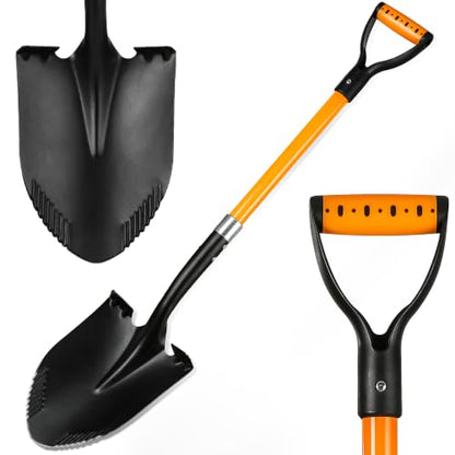 41-Inch Round Point Heavy Duty Digging Shovel, Fiberglass Handle with D-Grip & Serrated Alloy Steel Head, Ideal for for Garden, Construction, Masonry, and General Digging in Soil, Dirt & Gravel - size: 41 inch
