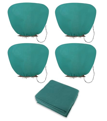 4PCS Winter Plant Covers Freeze Protection for Outdoor Plant 39x39″ - color: Green