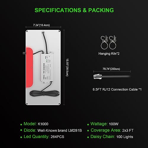 AGLEX K1000 LED Grow Light, Grow Light with Daisy Chain & Dimmable, Full Spectrum Plant Grow Lights for Hydroponic Indoor Plants Seeding - size: K1000