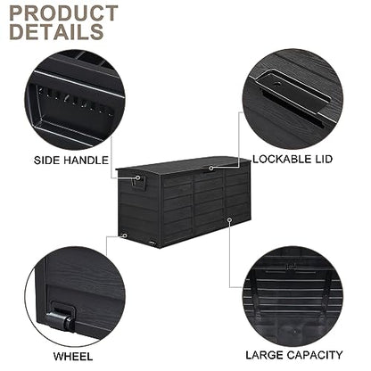 VINGLI 75 Gallon Weatherproof Outdoor Storage Box, Black - color: Black