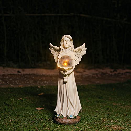 Garden Angels Outdoor Statue, Solar Angel with Crackled Glass Globe - color: Globe