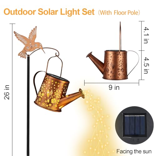 Hummingbird Solar Watering Can Lantern Outdoor Waterproof Garden Decor - size: Hummingbird