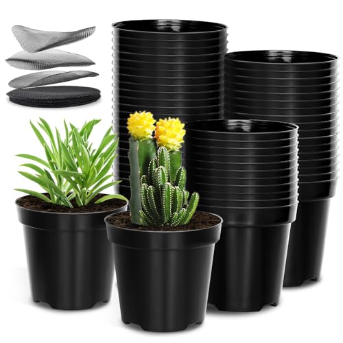 RooTrimmer 40 Pack 4 Inch Plant Nursery Pots with Mesh Pad, Sturdy Plastic Flower Planter Pots with Drainage Holes, Seed Starter Pots for Planting Seedings Cuttings Succulents Indoor Ourdoor, Black - color: Black, size: 4 Inch 40 Pack