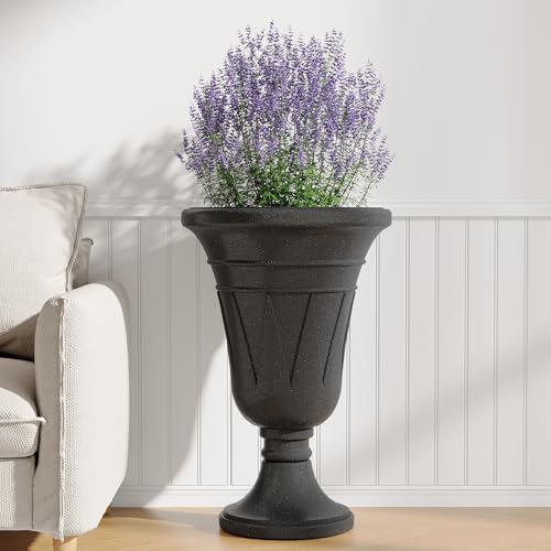 24" Tall Urn Planters Set of 2, Black Outdoor Planter for Porch - color: Black-trophy