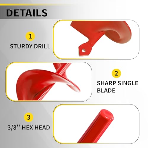 Auger Drill Bit for Planting - 1.6"X16.5" Heavy-Duty Garden Auger Spiral Drill Bit - Bulb Planter Tool - 3/8" Hex Drive Drill - size: 1.6"X16.5"-Red