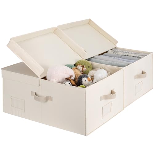StorageWorks Large Decorative Storage Boxes with Lids, Cream White - color: Cream White, size: Jumbo