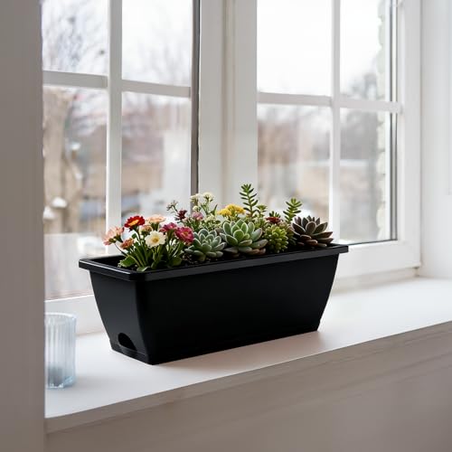 16.9 Inches Deck Railings Planter Box, 2Pcs Hanging Flower Pots, Black - color: Black