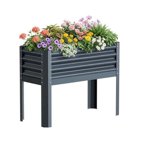 Galvanized Raised Garden Bed with Legs, 40x18x31.5inch Large Metal Elevated Planter Box for Outdoor, Patio, Balcony, Black