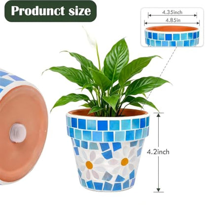 Ceramic Small Plant Pot with Drainage Hole, 4 in Succulent Planter - color: Flower