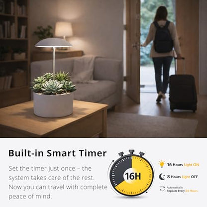 Smart LED Grow Light for Indoor Plants, Programmable Timer and Dim - color: White