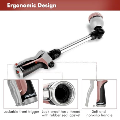 RESTMO Heavy Duty Metal Hose Wand, Watering Wand for Garden Hose - color: Rose Gold
