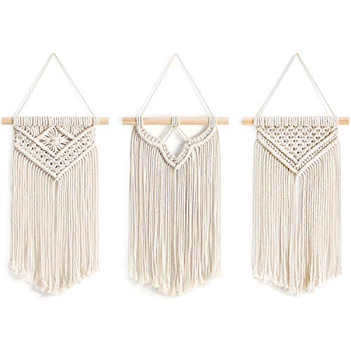Mkono Small Macrame Wall Hanging, Boho Bedroom Decor, 3 Pack, 8" Wx14 L