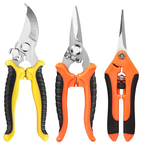 EWPJDK 3 Pack Garden Pruning Shears Scissors Clippers Stainless Steel - style: Yellow Orange