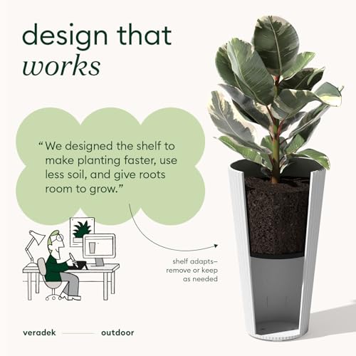Veradek Demi Series Tall Planter - Tall Tapered Outdoor Planter with Shelf - color: White, style: Narrow Groove