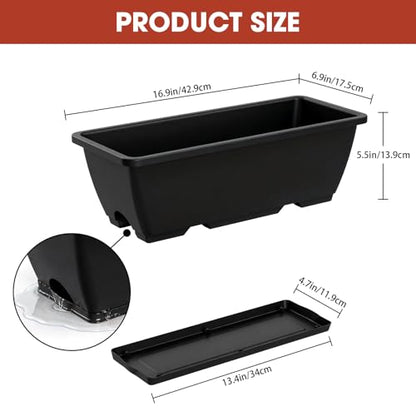 16.9 Inches Deck Railings Planter Box, 2Pcs Hanging Flower Pots, Black - color: Black
