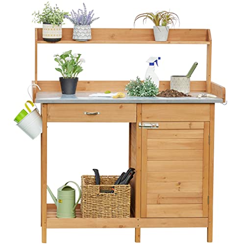 Yaheetech Potting Bench Outdoor Potting Table with Storage,Natural Wood - color: Natural Wood