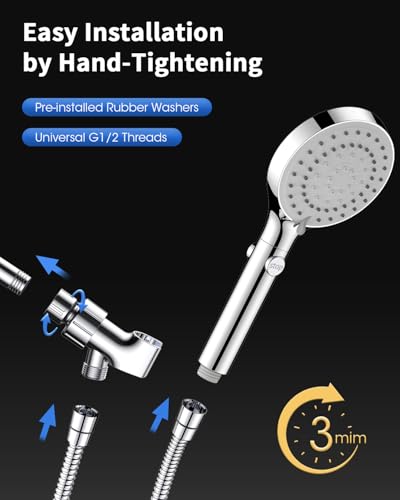 FASDUNT Shower Head with Handheld, High Pressure Showerhead with Long Hose - color: Premium Chrome, style: 6 Spray-Settings