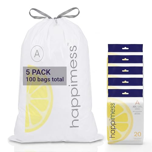 happimess 20-Count Lemon 8 Gal Drawstring Trash Bags, White, Pack of 5 - color: White (Lemon Scented), size: 100 Count (Pack of 1)