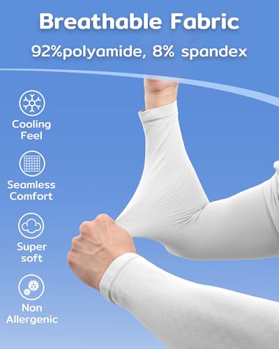 KMMIN Arm Sleeves UV Protection for Driving Cycling Golf Basketball - color: White+white