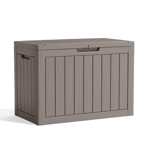 DRATO 50 Gallon Resin Outdoor Storage Box with Lid, Waterproof Lockable Weatherproof Deck Bin, Stores Patio Bench, Pool Supplies & Garden Tools for Backyard Porch, Grey - color: Grey, size: 50 Gallon