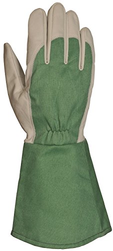 Bellingham C7352M Thorn-Resistant Gauntlet Gloves, Leather Palm with Canvas Gauntlet, Medium, Green Canvas/Grey Palm - color: Medium, size: Medium