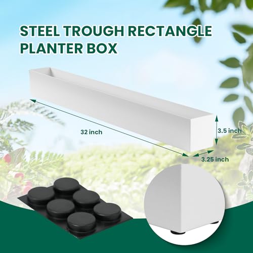 Window Sill Planter Box 32 in, Trough Rectangle Planter, White - color: White
