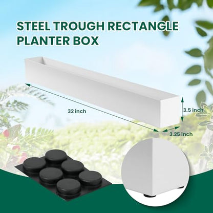 Window Sill Planter Box 32 in, Trough Rectangle Planter, White - color: White