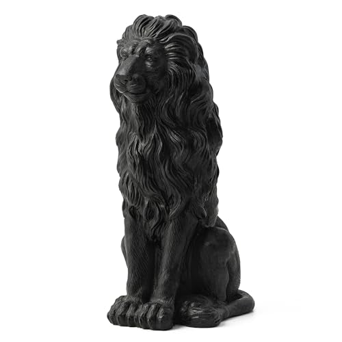 Glitzhome Guardian Sitting Lion Garden Statue MGO Outdoor Decoration, 27.75" H, Black - color: Black
