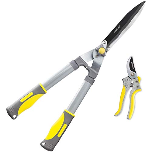 Jardineer 2Pack Hedge Clippers Handhled & Pruners Set, 23.6'' Hedge Shears for Shrubs with High Carbon Steel Wavy Blade, Bush Shears with Shock-Absorbing Bumpers