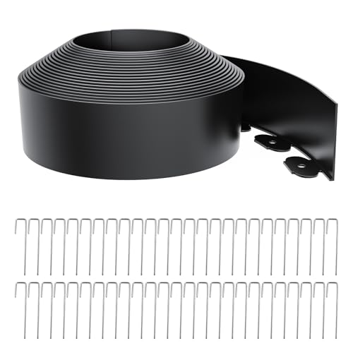 Landscape Edging 4 Inch Tall 40FT with 50Pcs Metal Spikes, Plastic Garden Edging Border Landscape Edging Border Lawn Edging for Landscaping, Flower Bed, Yard - color: Black, size: 40FT