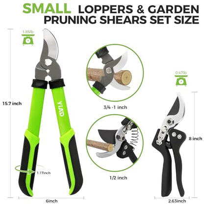 Pruning Shears and Garden Loppers 2pc Set, 15" Branch Cutter