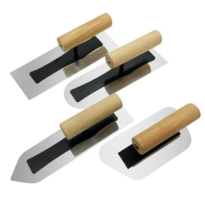 Plaster Finishing Trowel Set,4 Pack Concrete Trowel with Wood Handle - size: 0.3mm, 4Pcs