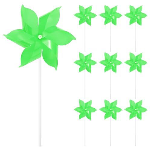 M METERXITY 10-Pack Six Blades Rainbow Pinwheels, 9.1 Inch Plastic Wind Spinners Outdoor Flower Windmill for Party Decorations/Yard/Garden, Toy Wind Spinners [Green] - color: Green