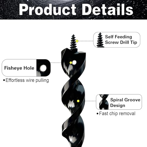 DECKRKAT 36" Flexible Installer Drill Bit - 3/4" Auger with Fish Eye Hole & Anti-Slip 3-Flat Shank for Wire Pulling Through Walls, Ceilings, Sidewalks. - size: 36X3/4"